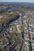 Aerial view, City with town hall, Interkommunaler Gewerbepark Hüppcherhammer GmbH, construction