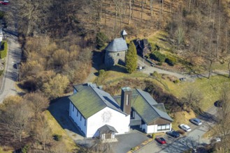 Aerial view, Lourdes Grotto and St Joseph's Church, Altenkleusheim, Olpe, Sauerland, North