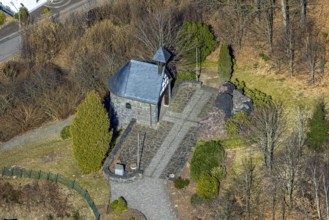 Aerial view, Lourdes Grotto with gardens, Altenkleusheim, Olpe, Sauerland, North Rhine-Westphalia,