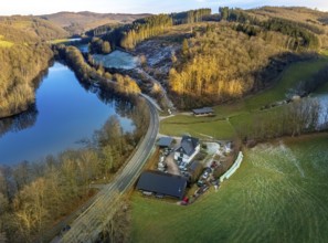 Aerial view, Haardt am Biggesee, Bürberg, Attendorn, Sauerland, North Rhine-Westphalia, Germany