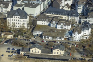 Aerial view, former Olpe railway station, Am Bahnhof, Altes Lyzeum (music school) and shopping
