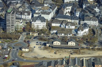 Aerial view, former Olpe railway station, left Olpe town hall, Am Bahnhof, Altes Lyzeum (music