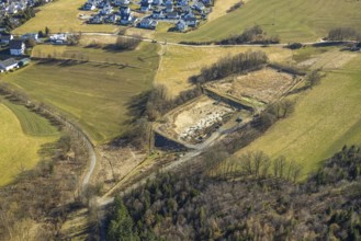 Aerial view, fallow land An den Klippen, Olpe-Stadt, Olpe, Sauerland, North Rhine-Westphalia,