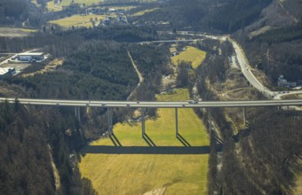 Aerial view, motorway bridge Rosenthal of the A45 Sauerlandlinie, junction Olpe, Olpe-Stadt, Olpe,