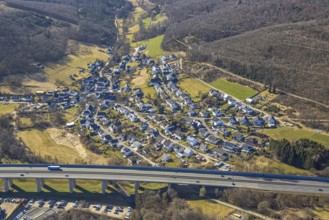 Aerial view, district Saßmicke and forest area, motorway A45 with viaduct. Saßmicke, motorway