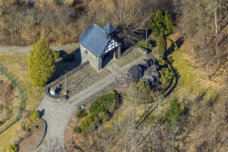 Aerial view, Lourdes Grotto with gardens, Altenkleusheim, Olpe, Sauerland, North Rhine-Westphalia,