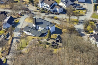 Aerial view, Lourdes Grotto and St Joseph's Church, Altenkleusheim, Olpe, Sauerland, North