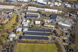 Aerial view, Taprogge GmbH mechanical engineering company factory buildings, in the industrial
