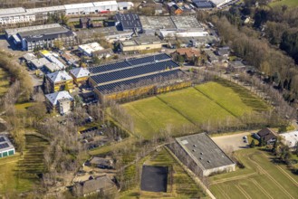 Aerial view, Taprogge GmbH mechanical engineering company factory buildings, in the industrial