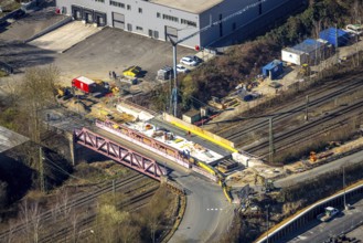 Aerial view, construction site and new bridge Auf der Bleiche over railway line, Wengern, Wetter,