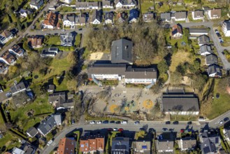Aerial view, Grundschöttel primary school and schoolyard with pupils, Oberwengern, Wetter, Ruhr