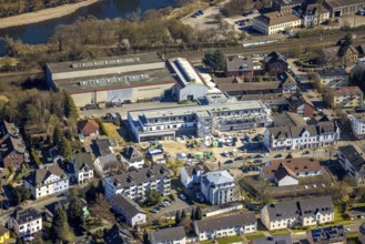 Aerial view, construction site with new building Petig Edelstahlhandel GmbH, Wengern, Wetter, Ruhr