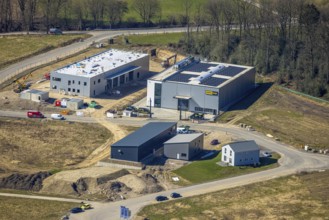 Aerial view, industrial estate An den Drei Eichen, Koro RIW company premises, Grundschöttel,