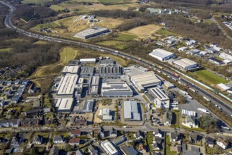 Aerial view, commercial area Vogelsanger Straße with motorway A1, Schmandbruch, Wetter, Ruhr area,