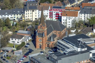 Aerial view, St. Mary's Catholic Church, Our Lady of Victory Parish Church, sunshine, Witten, Ruhr