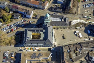 Aerial view, town hall with renovation, market square, Witten, Ruhr area, North Rhine-Westphalia,