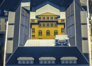 Aerial view, town hall with renovation, inner courtyard window front, shapes and colours, Witten,