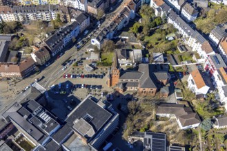 Aerial view, St. Mary's Catholic Church, Parish Church of Our Lady of Victory, sunshine, Witten,
