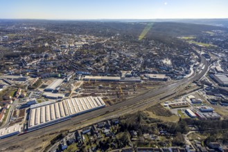 Aerial view, DB InfraGO AG Witten plant and railway tracks, behind Witten main station, Witten,