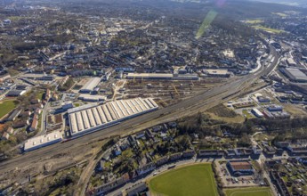Aerial view, DB InfraGO AG Witten plant and railway tracks, behind Witten main station, Witten,