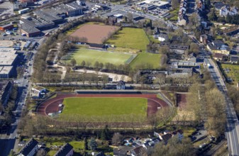 Aerial view, sports facility Wullenstadion, football stadium FSV Witten and VfB Annen, between