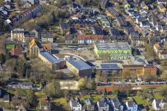 Aerial view, Holzkamp comprehensive school with sports hall, Annen, Witten, Ruhr area, North
