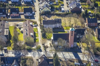 Aerial view, evang. Friedenskirche and Kindergarten an der Ardeystraße, Annen, Witten, Ruhr area,