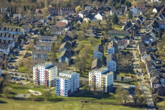 Aerial view, residential area and high-rise buildings Kerschensteinerstraße and Marktweg with Am