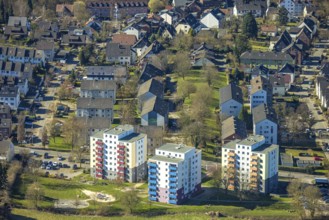 Aerial view, residential area and high-rise buildings Kerschensteinerstraße and Marktweg with Am