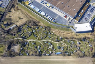 Aerial view, KGV allotment garden association Mellmausland with circular arrangement, at the Amazon