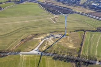Aerial view, wind farm and wind turbine construction in Salinger Feld, Vöckenberg and Baroper
