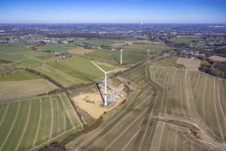 Aerial view, wind farm and wind turbine construction in Salinger Feld, Vöckenberg and Baroper
