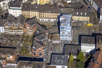Aerial view, Berliner Platz at Bahnhofstraße, residential buildings and high-rise building in the