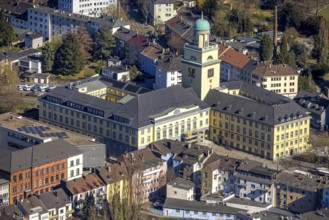 Aerial view, town hall with renovation, Witten, Ruhr area, North Rhine-Westphalia, Germany,