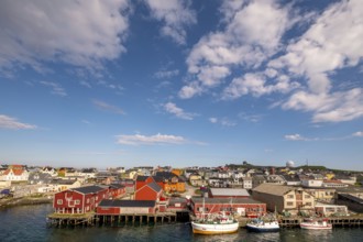 Fishing boats in the harbour, Vardø observatory, view of Vardø, Finnmark, Norway, Scandinavia,
