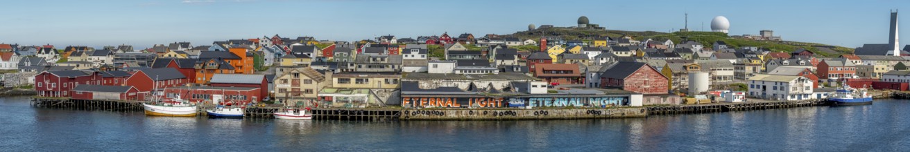 Panoramic photo harbour and town view, Street Art Eternal Light Eternal Night, observatory, church,