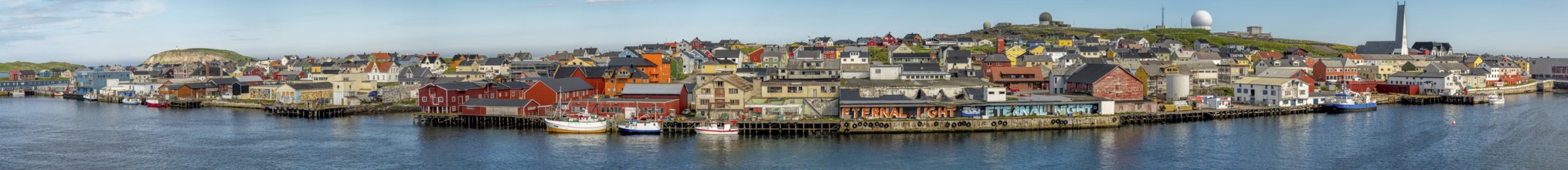 Panoramic photo harbour and town view, Street Art Eternal Light Eternal Night, observatory, church,