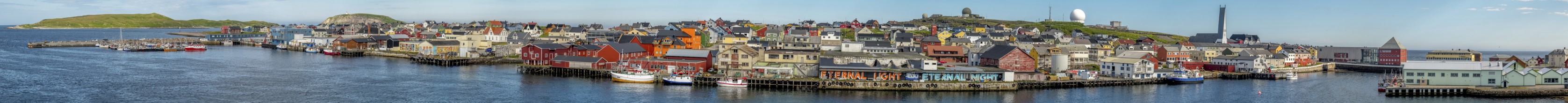 Panoramic photo harbour and town view, Street Art Eternal Light Eternal Night, observatory, church,