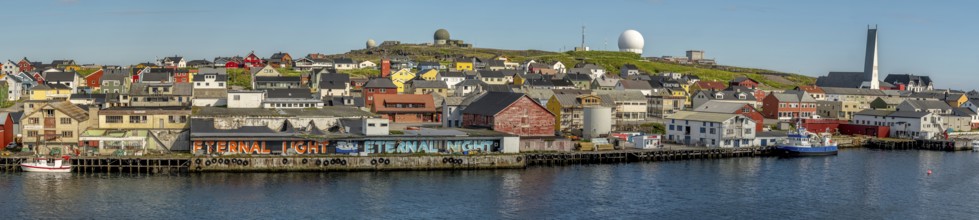 Panoramic photo harbour and town view, Street Art Eternal Light Eternal Night, observatory, church,