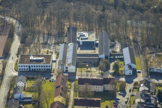 Aerial view, secondary school Wickede, Wickede, Soester Börde, North Rhine-Westphalia, Germany,