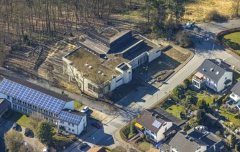 Aerial view, secondary school Wickede, Wickede, Soester Börde, North Rhine-Westphalia, Germany,