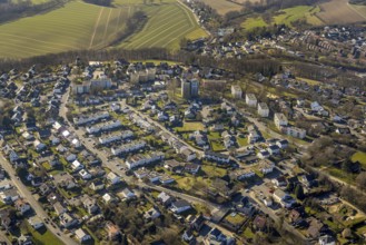 Aerial view, local view residential area around Antoniusstraße, mountain chapel at the edge of the