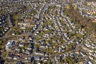 Aerial view, local view residential area with Melanchthonschule primary school, at the federal road