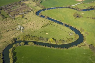 Aerial view, river Lippe meander, Lippe floodplain nature reserve from Werne to Heil, city limits