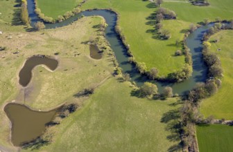 Aerial view, river Lippe meander, Lippe floodplain nature reserve from Werne to Heil, city limits
