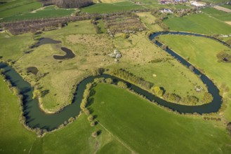 Aerial view, river Lippe meander, Lippe floodplain nature reserve from Werne to Heil, city limits