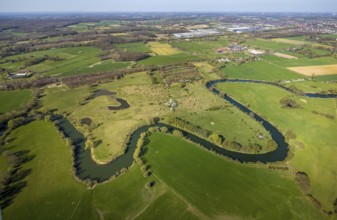 Aerial view, river Lippe meander, Lippe floodplain nature reserve from Werne to Heil, city limits