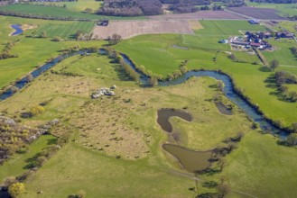 Aerial view, river Lippe meander, Lippe floodplain nature reserve from Werne to Heil, city limits