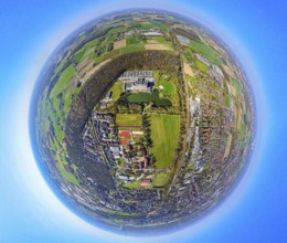 Aerial photo, Werne am See hospital, forest strip, globe, fisheye image, fisheye image, 360 degree