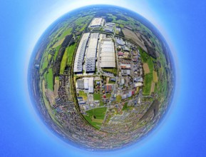 Aerial view, industrial area west in Werne with Amazon Logistics, Imperial Industrial Logistics and